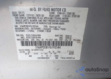 2015 Ford Taurus Sel from USA, damaged, VIN 1FAHP2E81FG192544